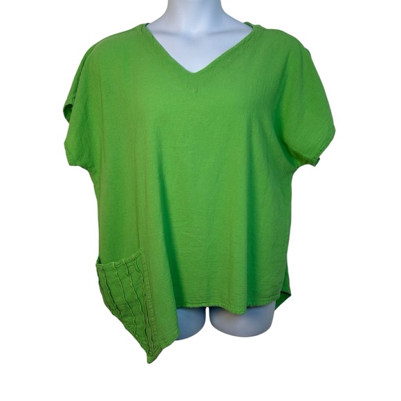 Oh My Gauze greeem short sleeve asymmetrical cotton Top size 3 XXL 2xl lagenlook - Picture 1 of 8